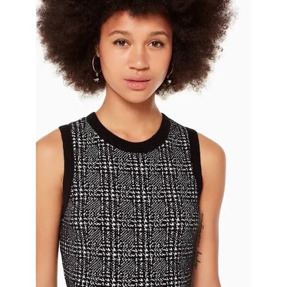 Kate Spade Out West Mod Black Plaid Knit Sleeveless Sweater Dress XS A Line Mini - Picture 2 of 9